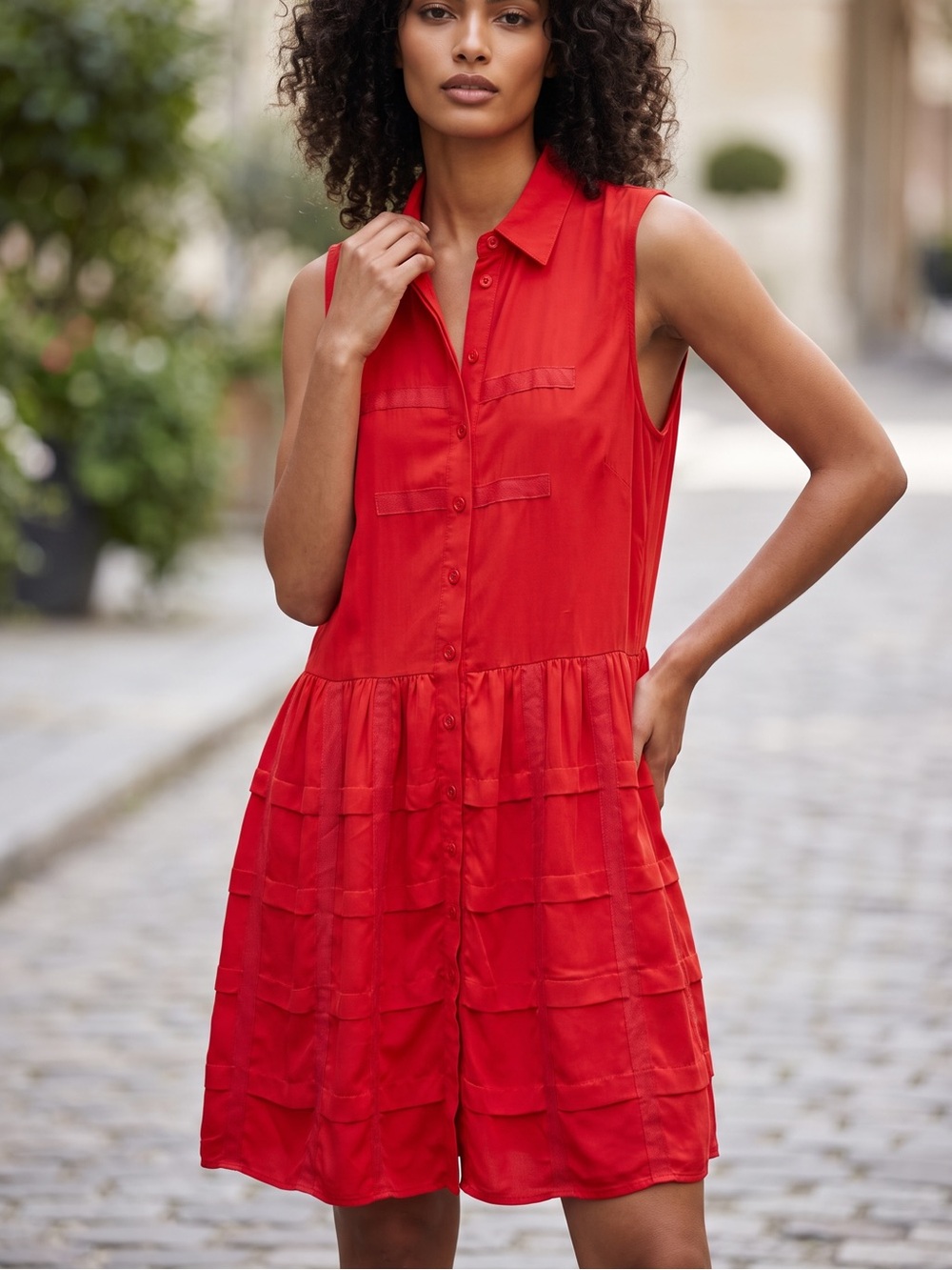 Sachin &‎ Babi Red Sleeveless Tiered Casual Dress Collared Party SIZE 12